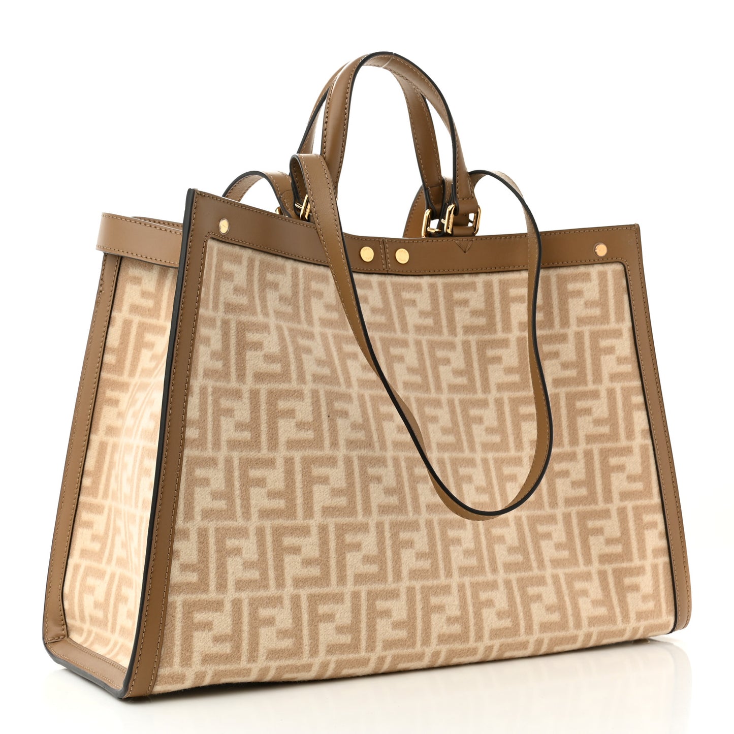 Wool Vitello King Seta FF 1974 Medium Peekaboo X-Tote Beige Cammello Sand