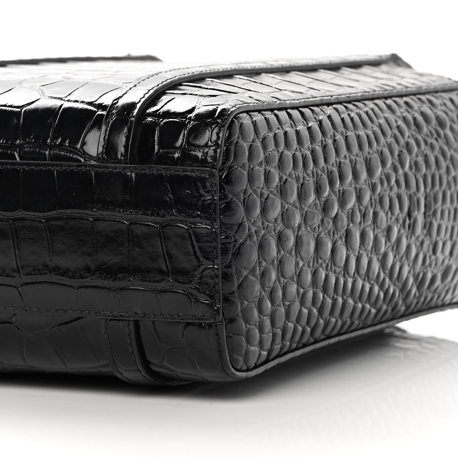 Balenciaga Shiny Calfskin Logo Crocodile Embossed XXS Everyday Tote Black 9 of 10