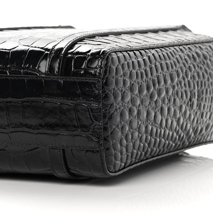 Balenciaga Shiny Calfskin Logo Crocodile Embossed XXS Everyday Tote Black 9 of 10