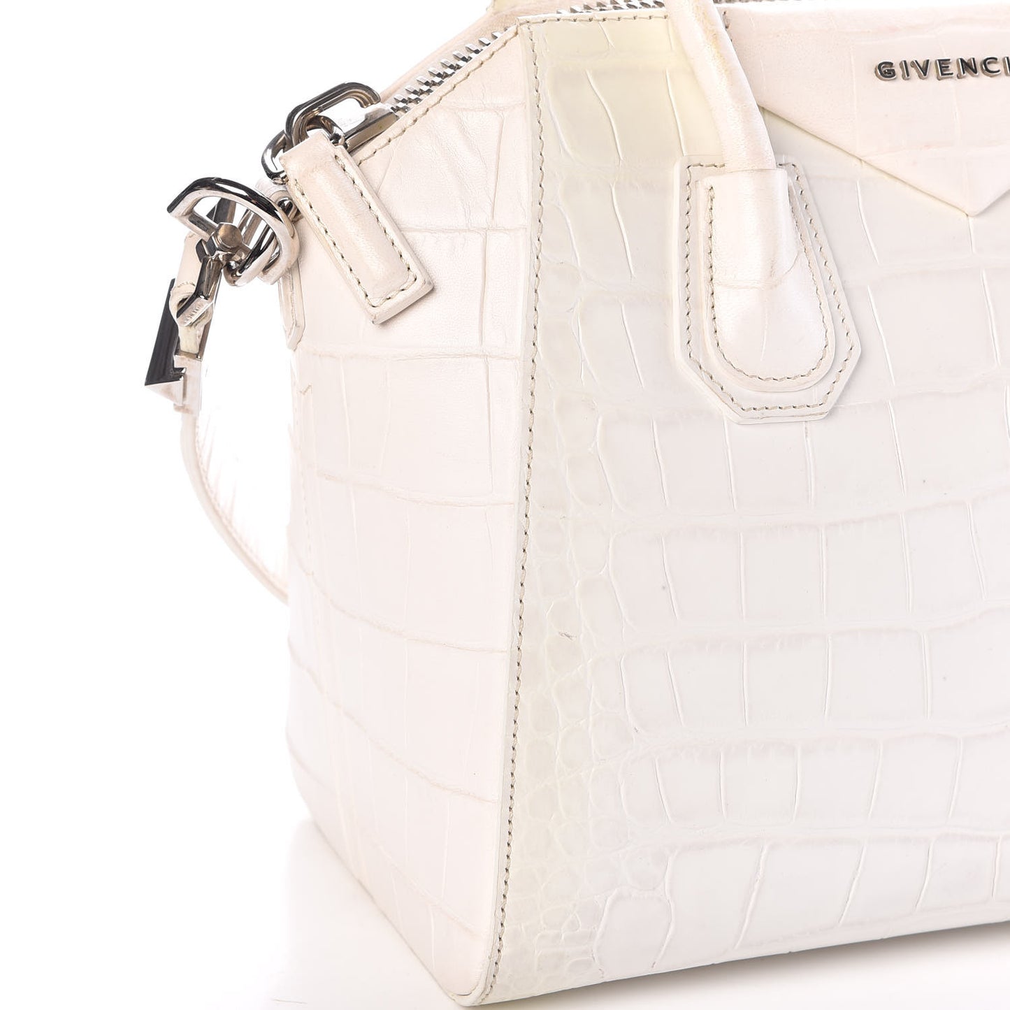 Calfskin Crocodile Embossed Small Antigona White