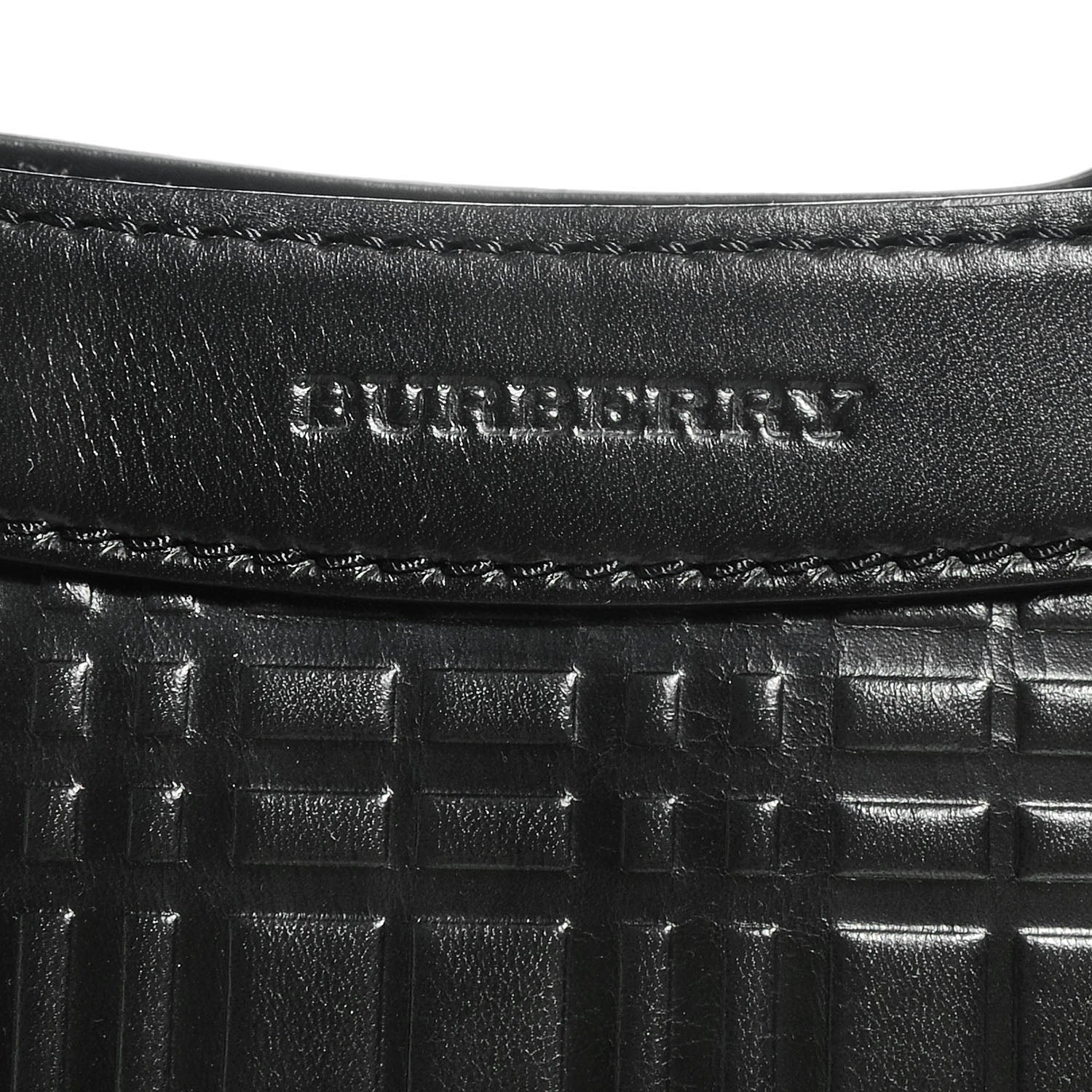 Burberry Leather Check Embossed Tote Black 6 of 9