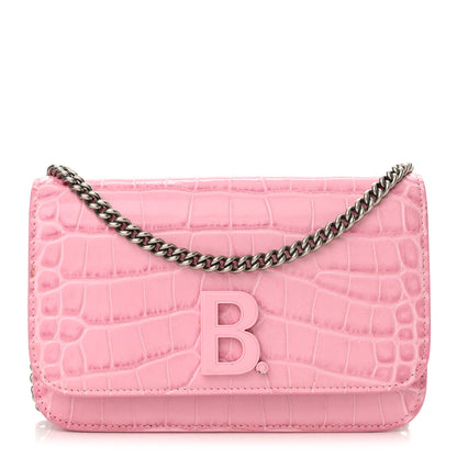 Balenciaga Patent Crocodile Embossed B Wallet On Chain Pink 1 of 18