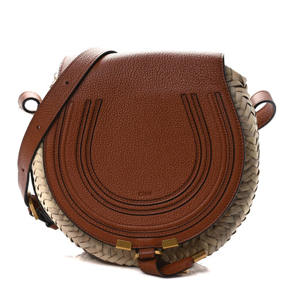Chloe Raffia Small Grain Calfskin Small Marcie Basket Crossbody Tan 1 of 10