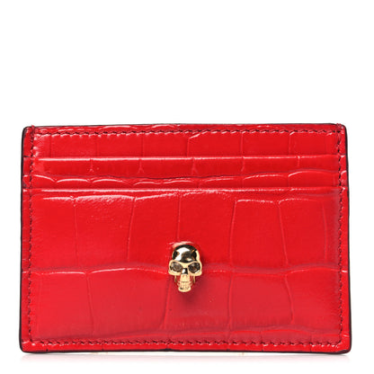 Alexander McQueen Calfskin Crocodile Embossed Skull Card Holder Scarlet Red 1 of 9