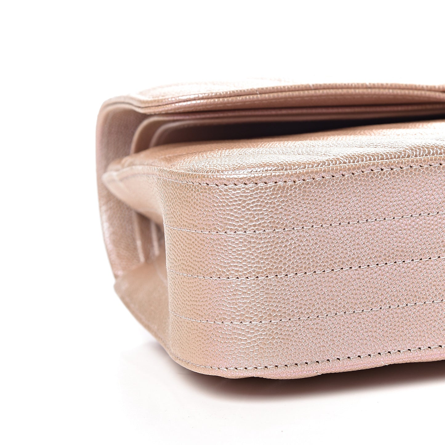 Metallic Caviar Chevron Quilted Medium Double Flap Light Gold