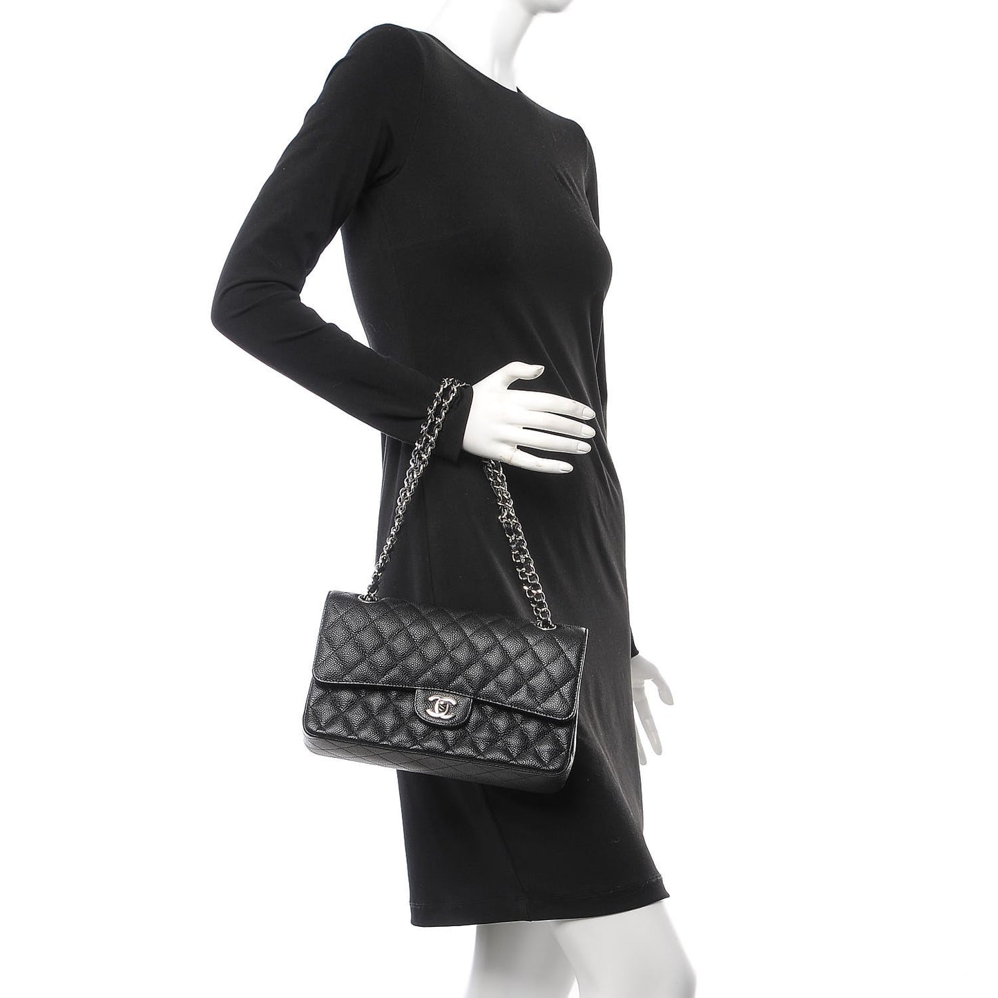 Caviar Quilted Medium Double Flap Black