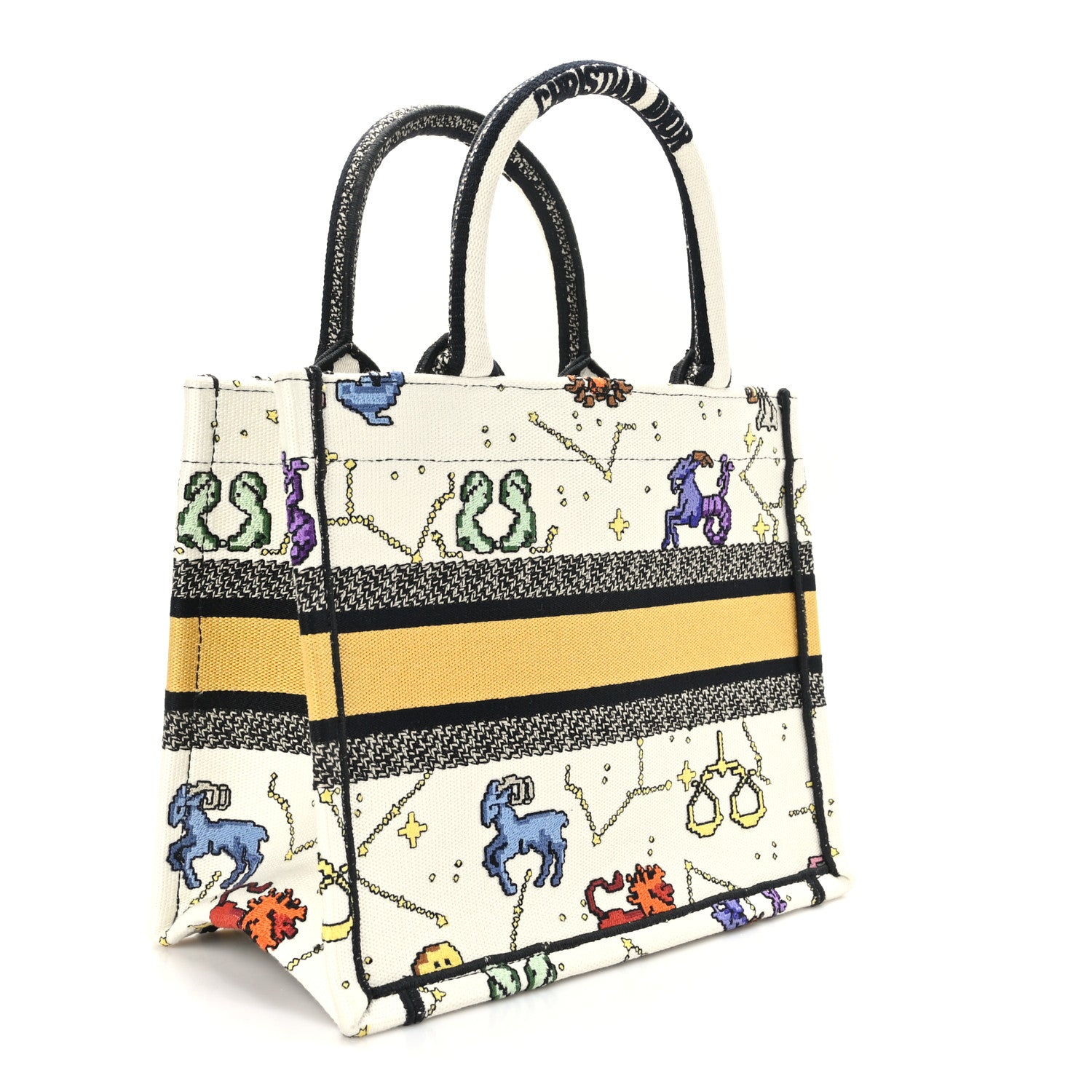 Christian Dior Canvas Embroidered Small Pixel Zodiac Book Tote Latte Multicolor 4 of 10