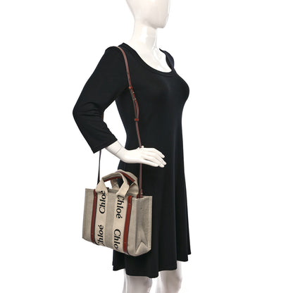 Chloe Cotton Calfskin Small Woody Ribbon Tote With Strap White Brown 2 of 9