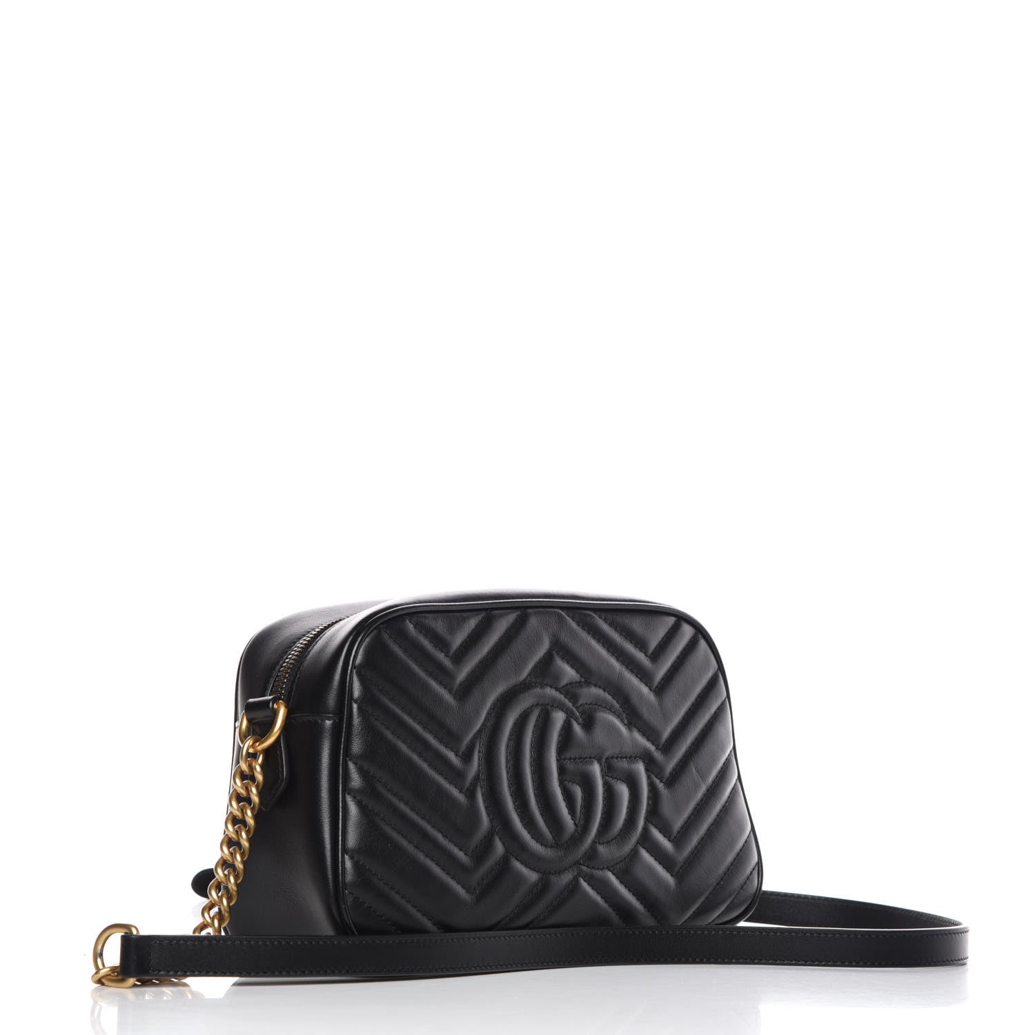 Gucci Calfskin Matelasse Small GG Marmont Chain Shoulder Bag Black 3 of 10
