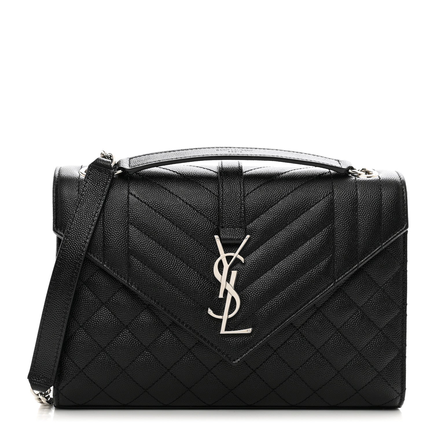 Saint Laurent Grain De Poudre Textured Mixed Matelasse Triquilt Medium Monogram Satchel Black 1 of 10