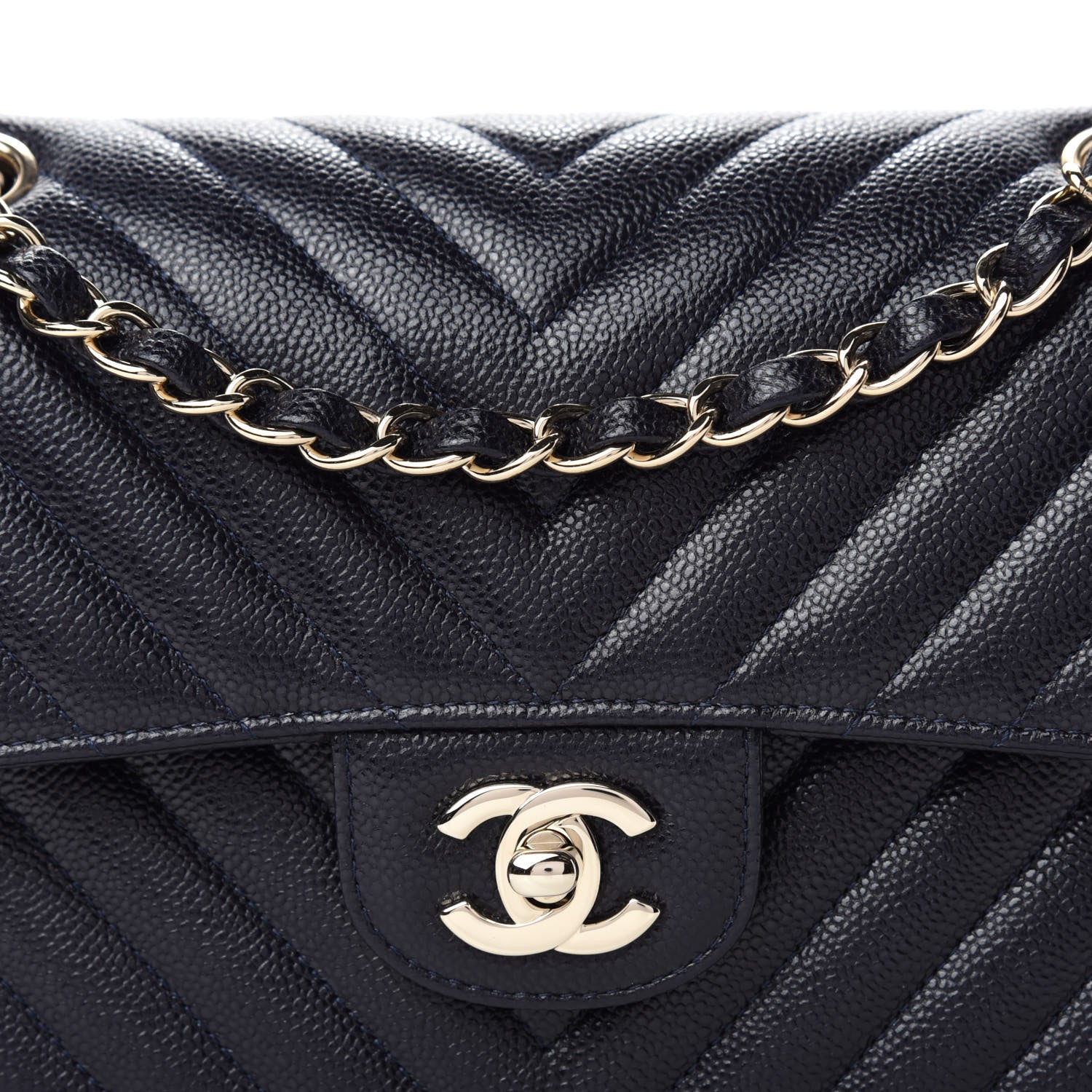 Chanel Caviar Chevron Quilted Small Double Flap Navy Blue 10 of 11
