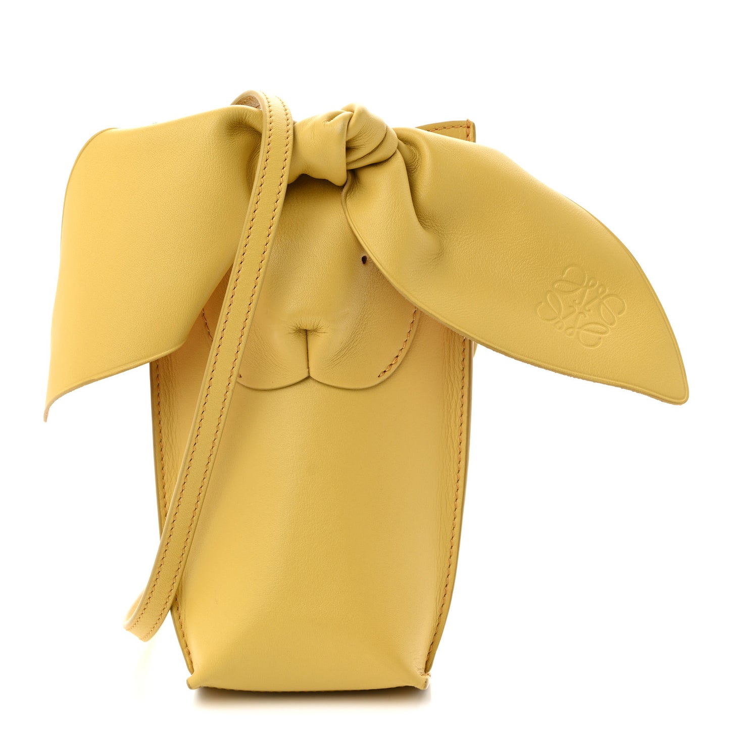 Calfskin Bunny Pouch Crossbody Bag Mustard