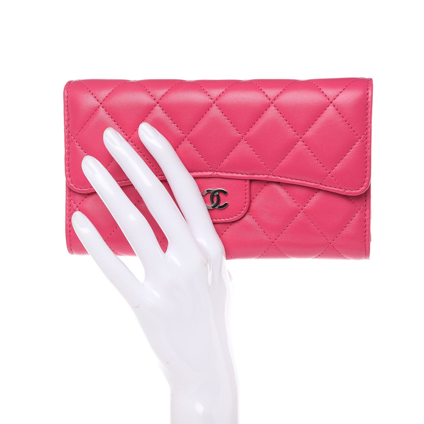 Lambskin Quilted Large Flap Wallet Pink