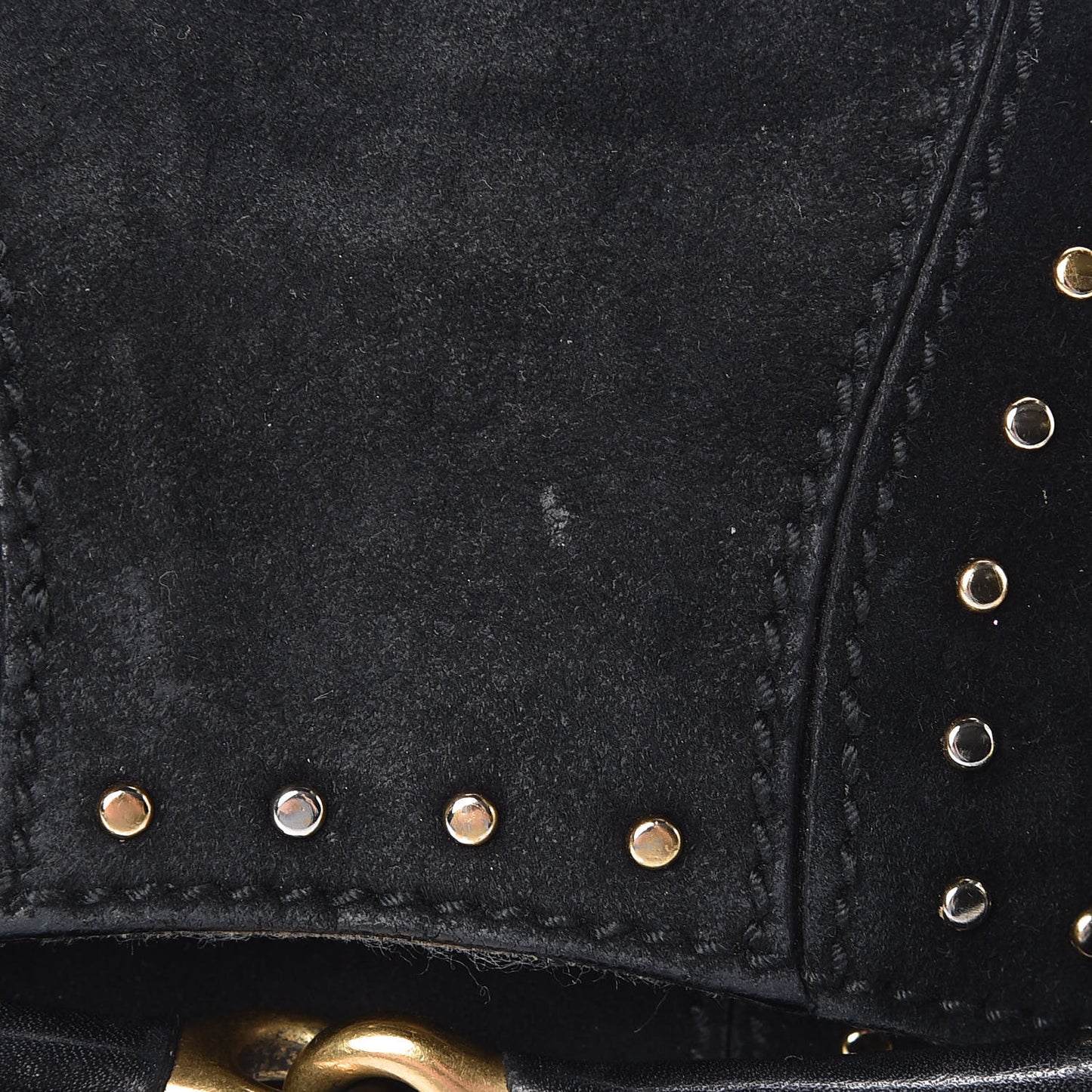 Suede Studded Horsebit Clutch Bag Black