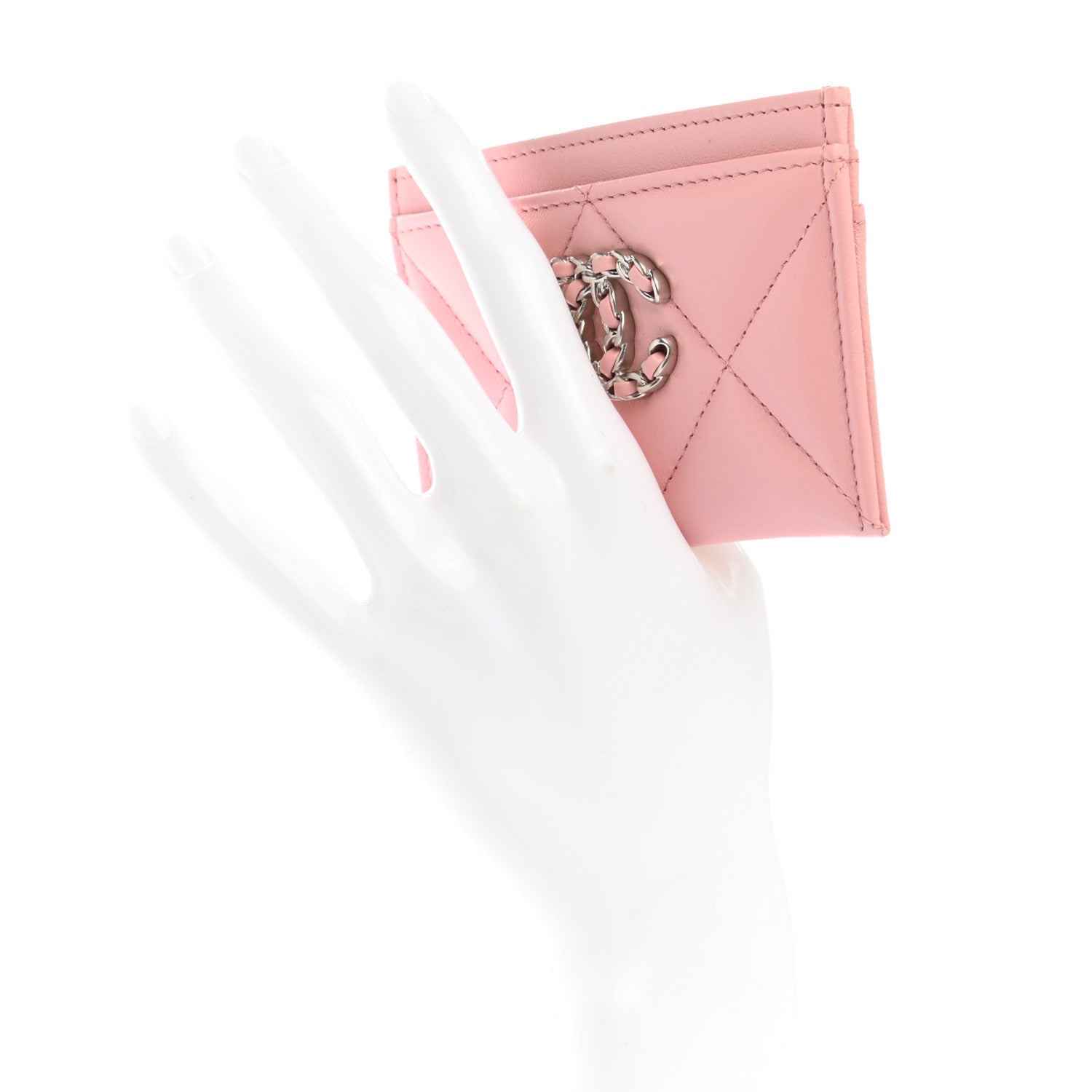Chanel Lambskin Quilted Chanel 19 Card Holder Light Pink 2 of 8