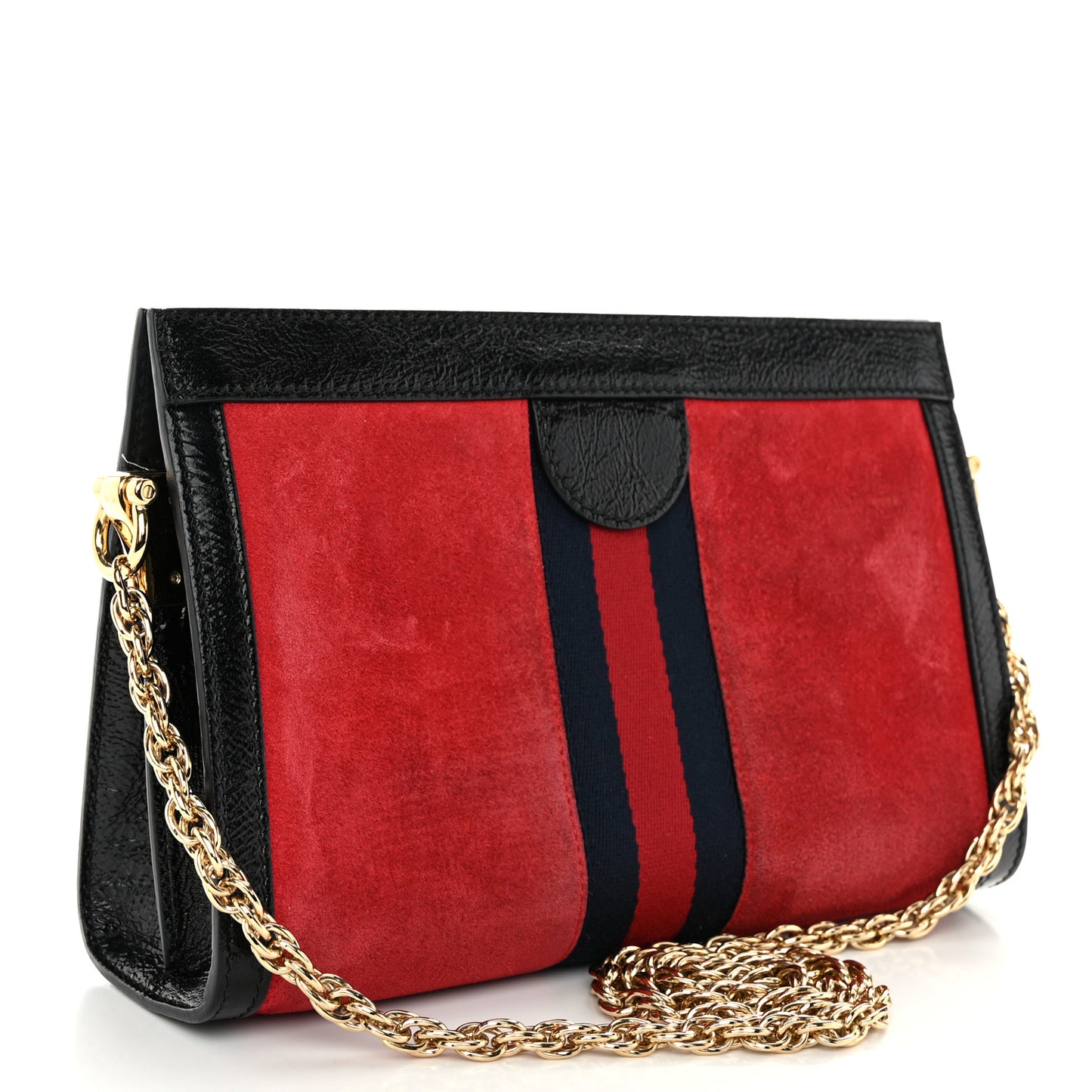 Suede Patent Web Small Ophidia Chain Shoulder Bag Hibiscus Red Black