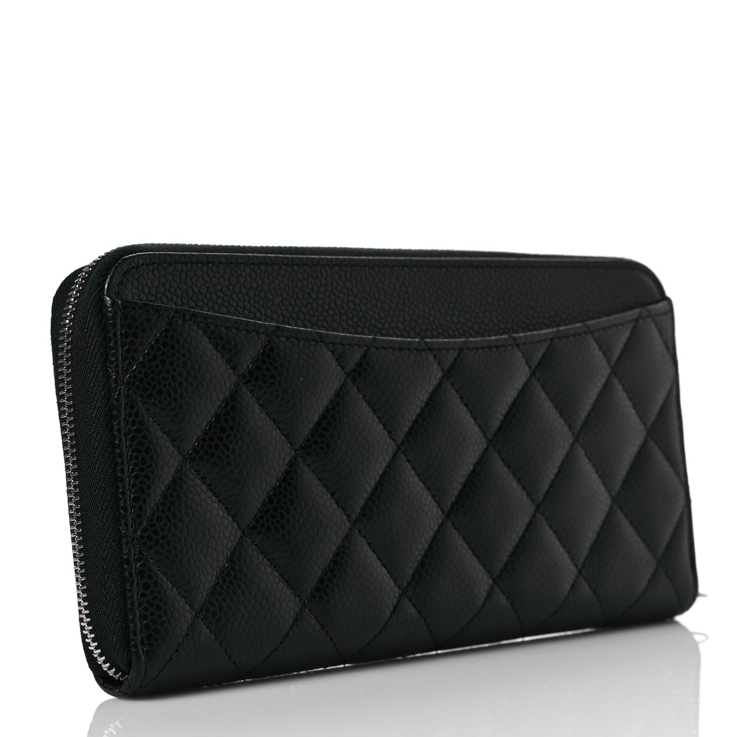 Caviar Quilted Large Gusset Zip Around Wallet Black