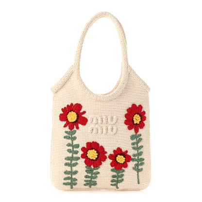Miu Miu Cotton Crochet Floral Ivy Bag Beige Khaki 1 of 9