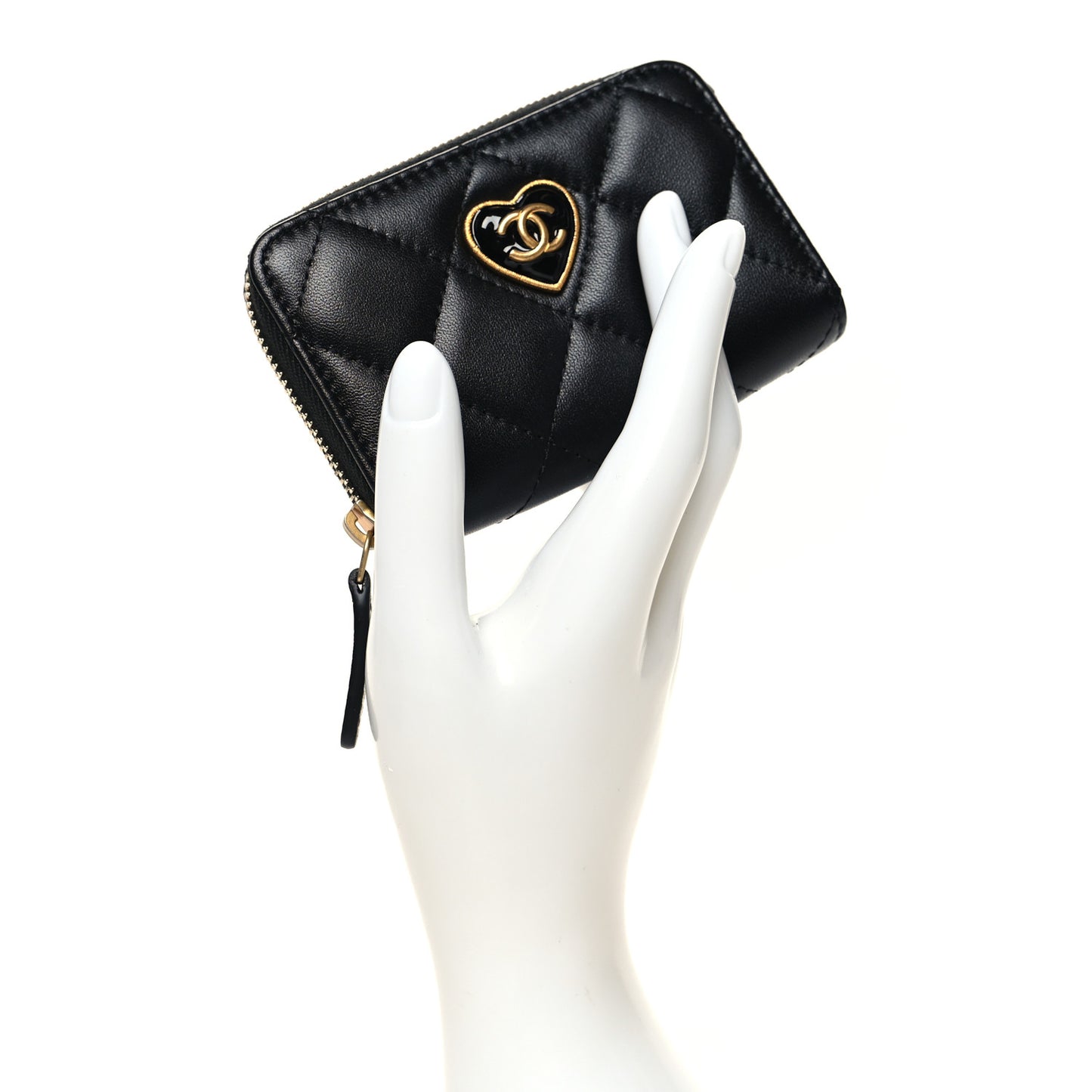 Lambskin Plexiglass Quilted Coco Love Zip Coin Purse Black