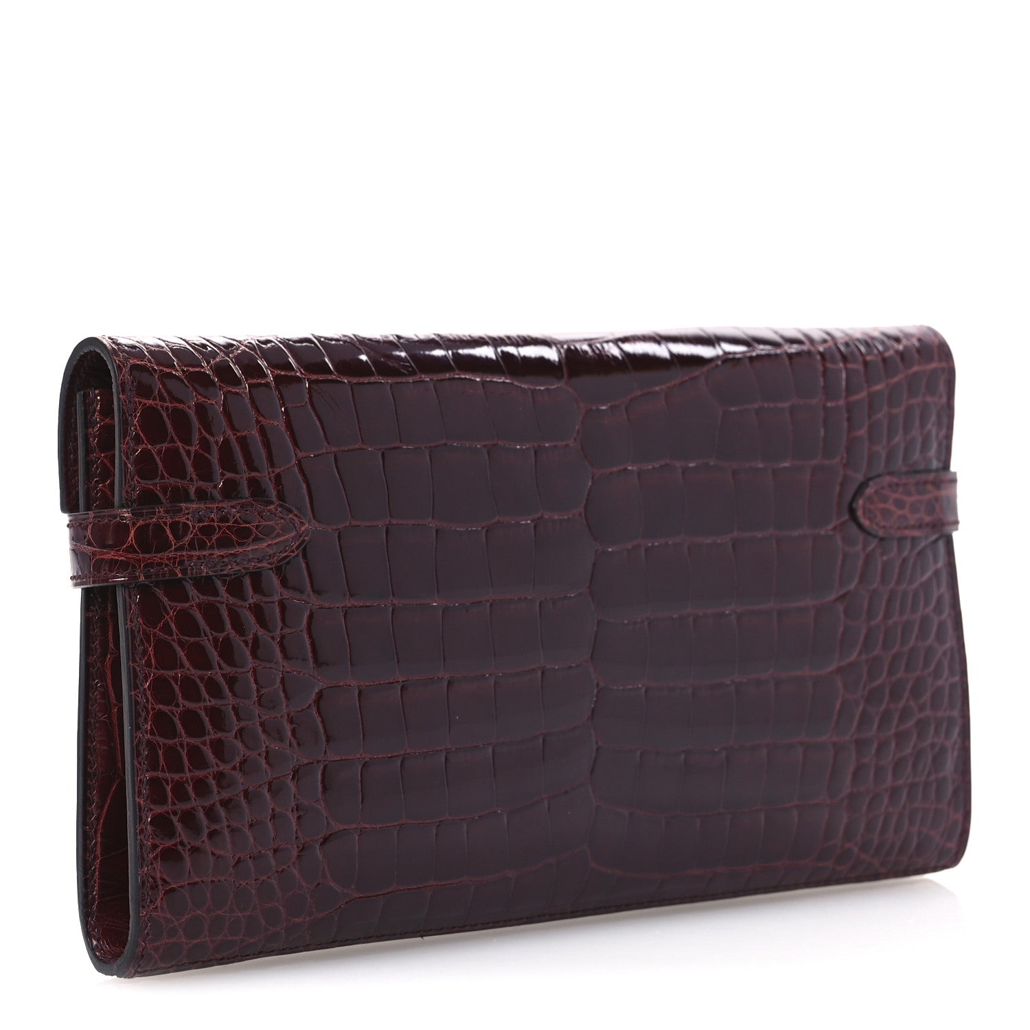 Hermes Shiny Alligator Kelly Longue Wallet Bourgogne 3 of 10