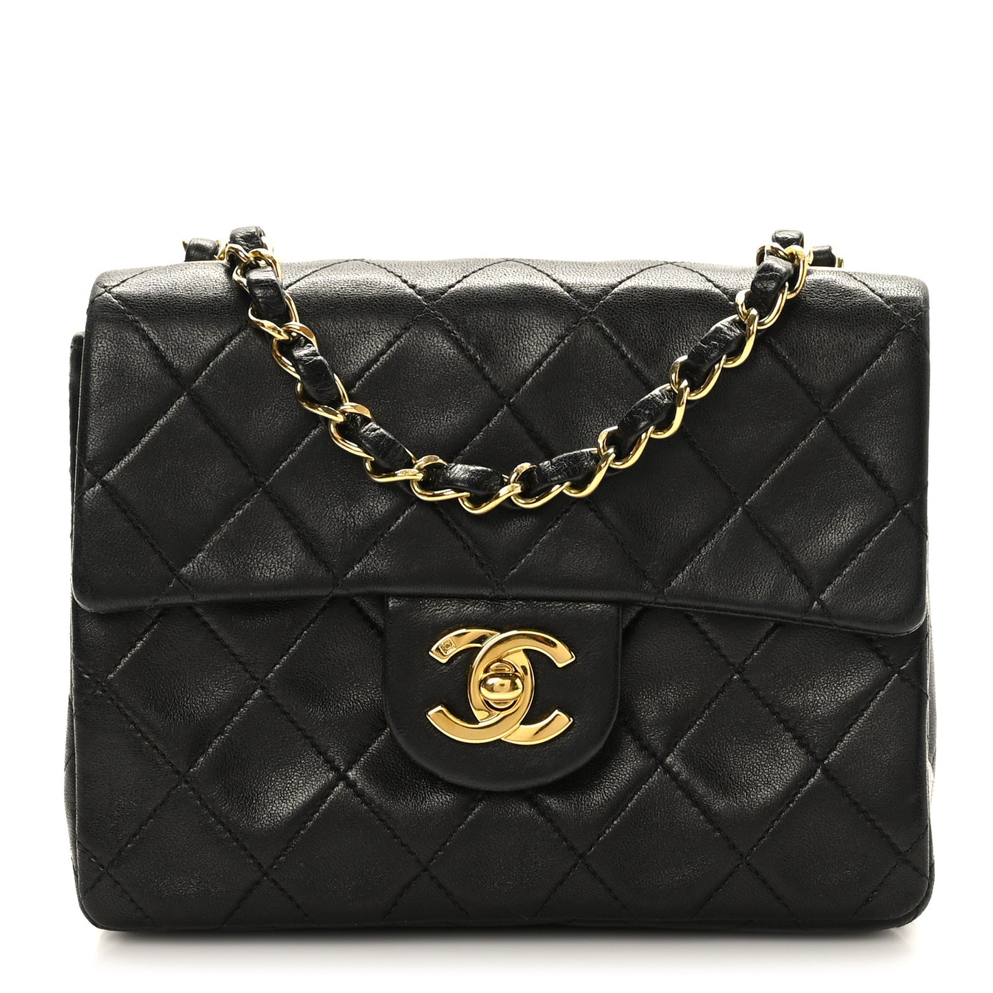 Lambskin Quilted Mini Square Flap Bag Black