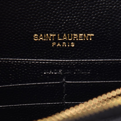 Saint Laurent Grain De Poudre Matelasse Chevron Monogram Envelope Chain Wallet Black 6 of 8