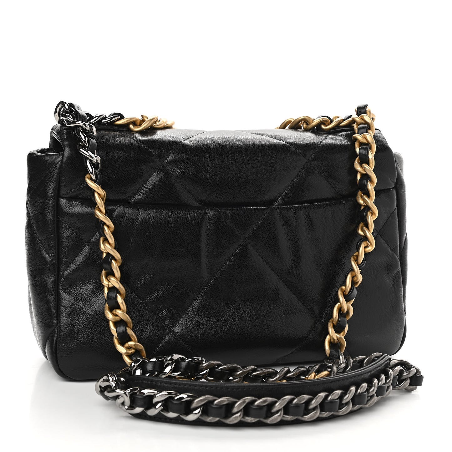 Shiny Goatskin Quilted Medium Chanel 19 Flap Black
