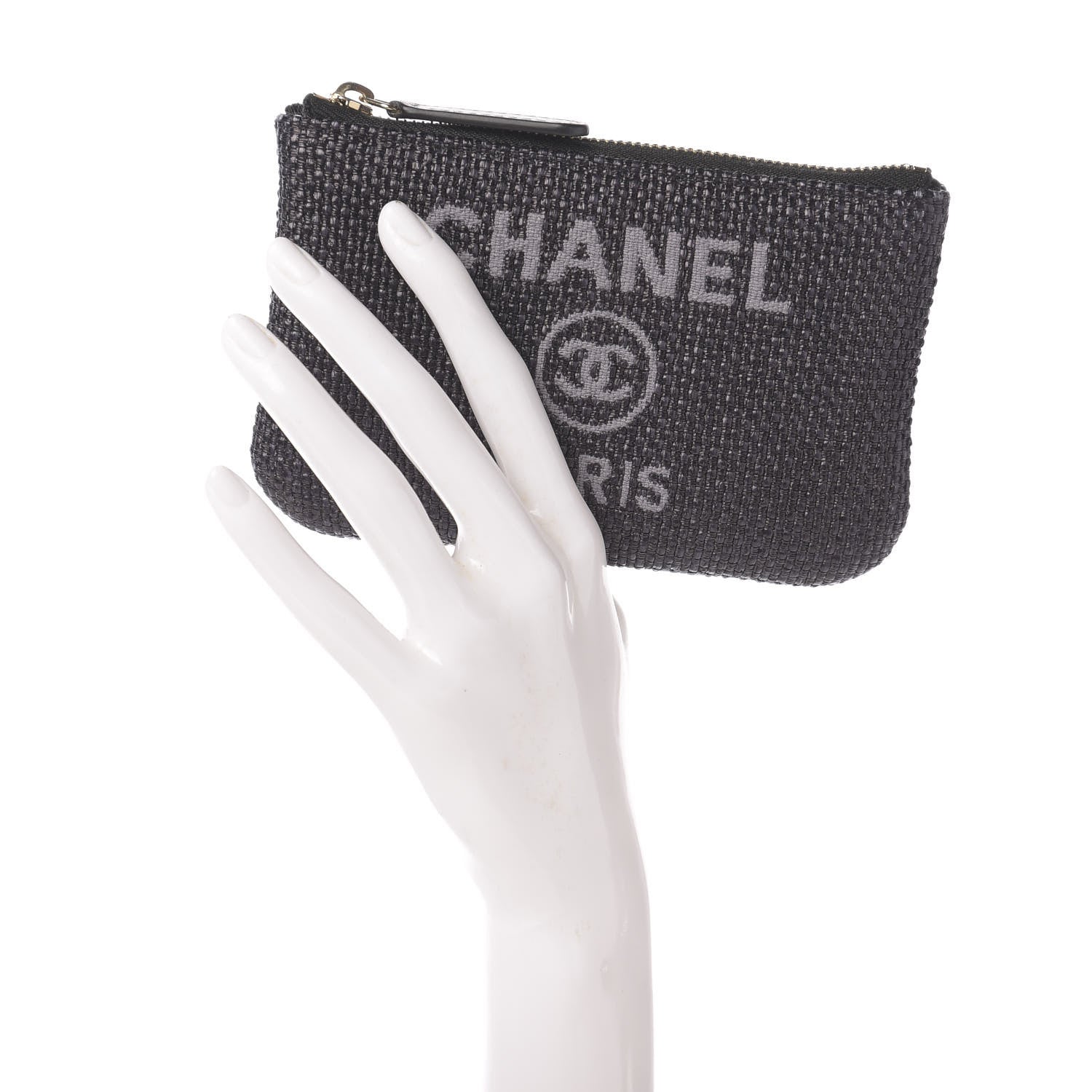 Chanel Woven Straw Raffia Deauville Cosmetic Pouch Black 2 of 8