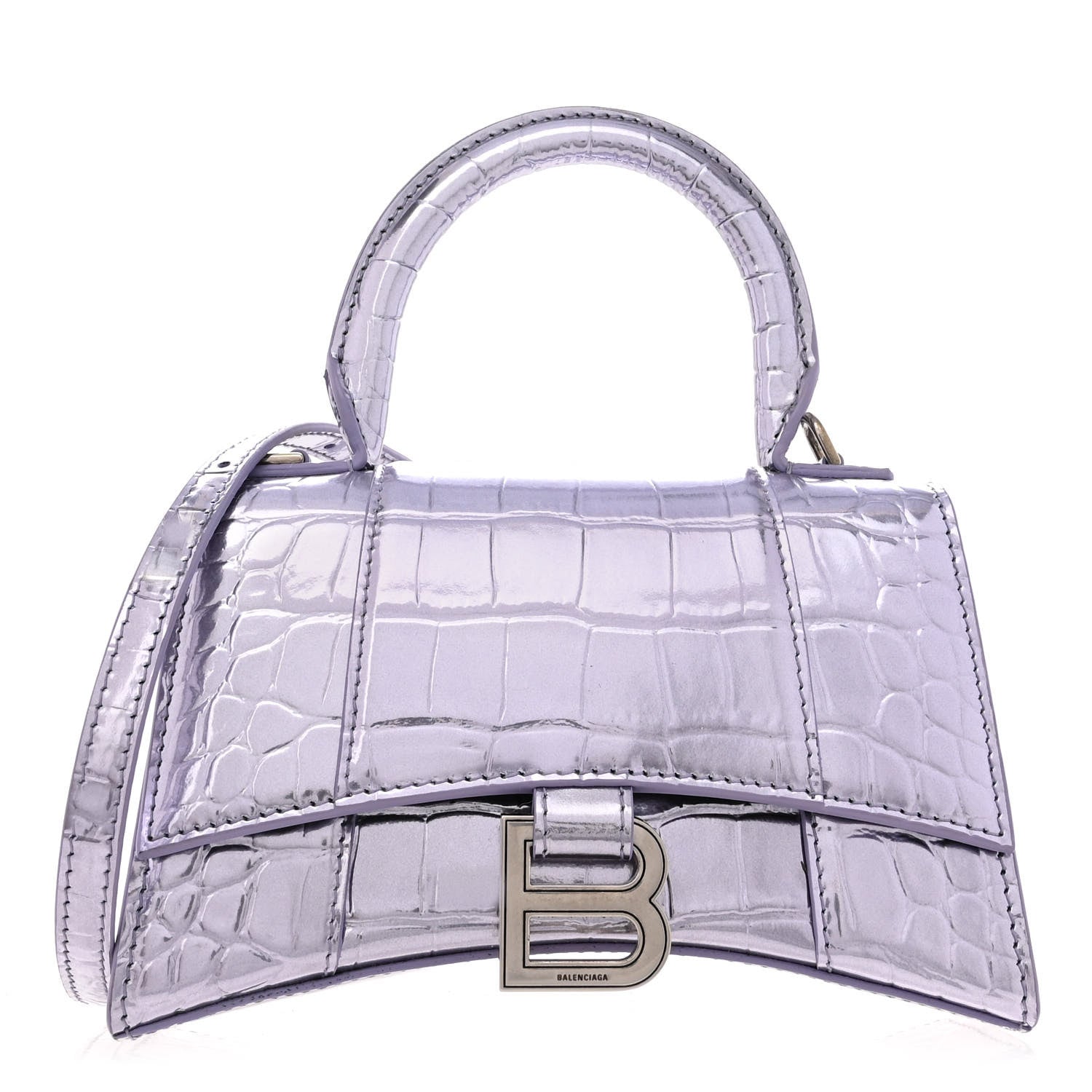 Balenciaga Metallic Calfskin Crocodile Embossed Hourglass Top Handle Bag XS Lilac 1 of 15