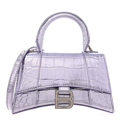 Balenciaga Metallic Calfskin Crocodile Embossed Hourglass Top Handle Bag XS Lilac 1 of 15