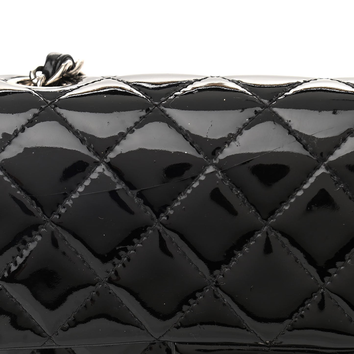 Patent Calfskin Quilted Mini Rectangular Flap Black