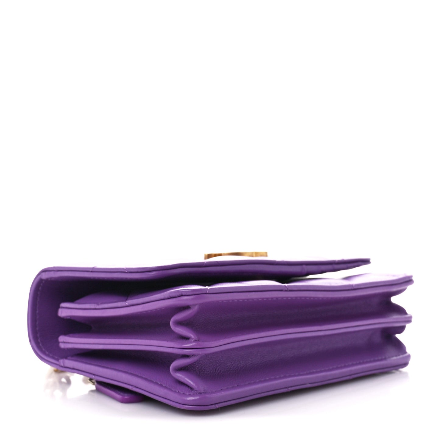 Lambskin Enamel Quilted Pending CC Clutch With Chain Purple