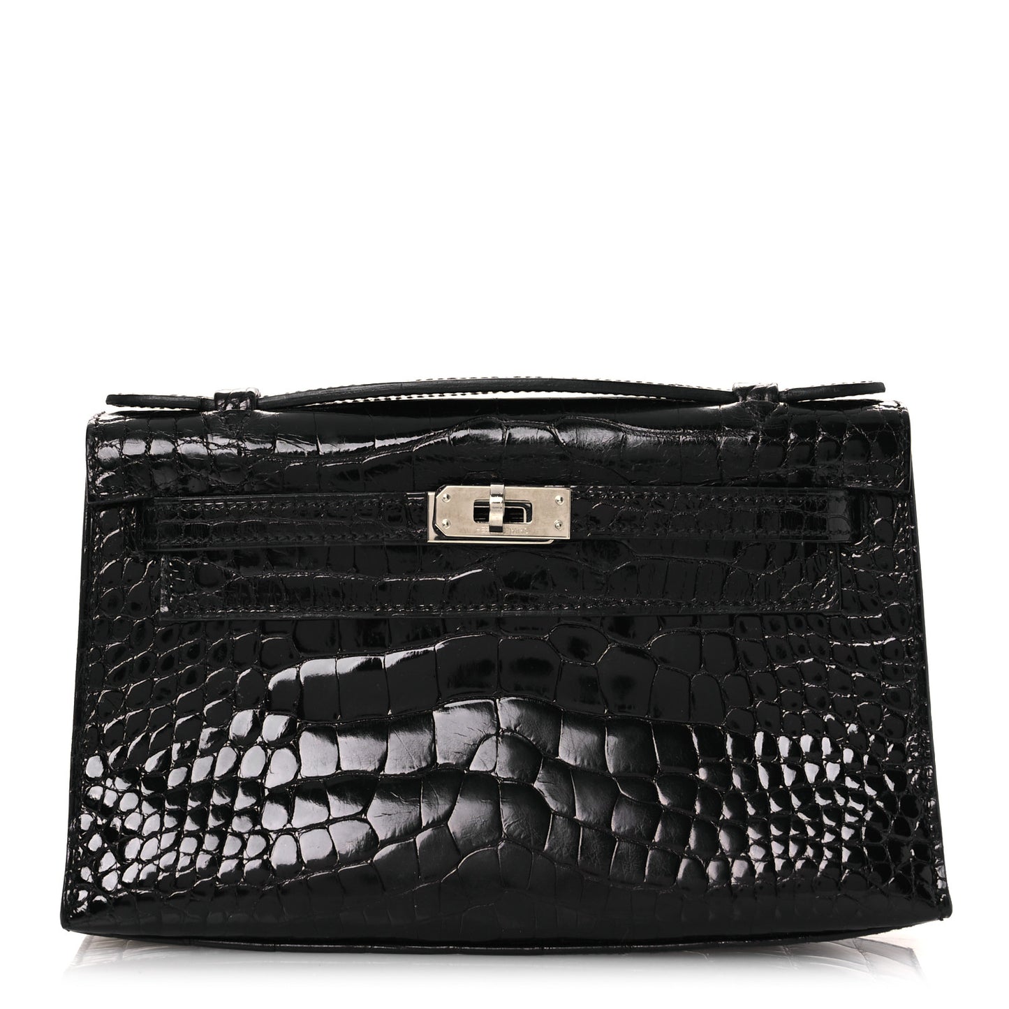Shiny Alligator Kelly Pochette Black