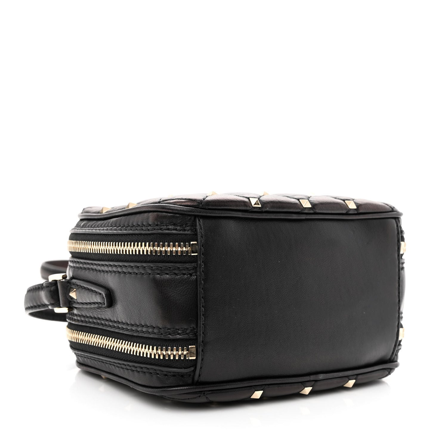 Nappa Rockstud Spike Double Zip Camera Crossbody Bag Black