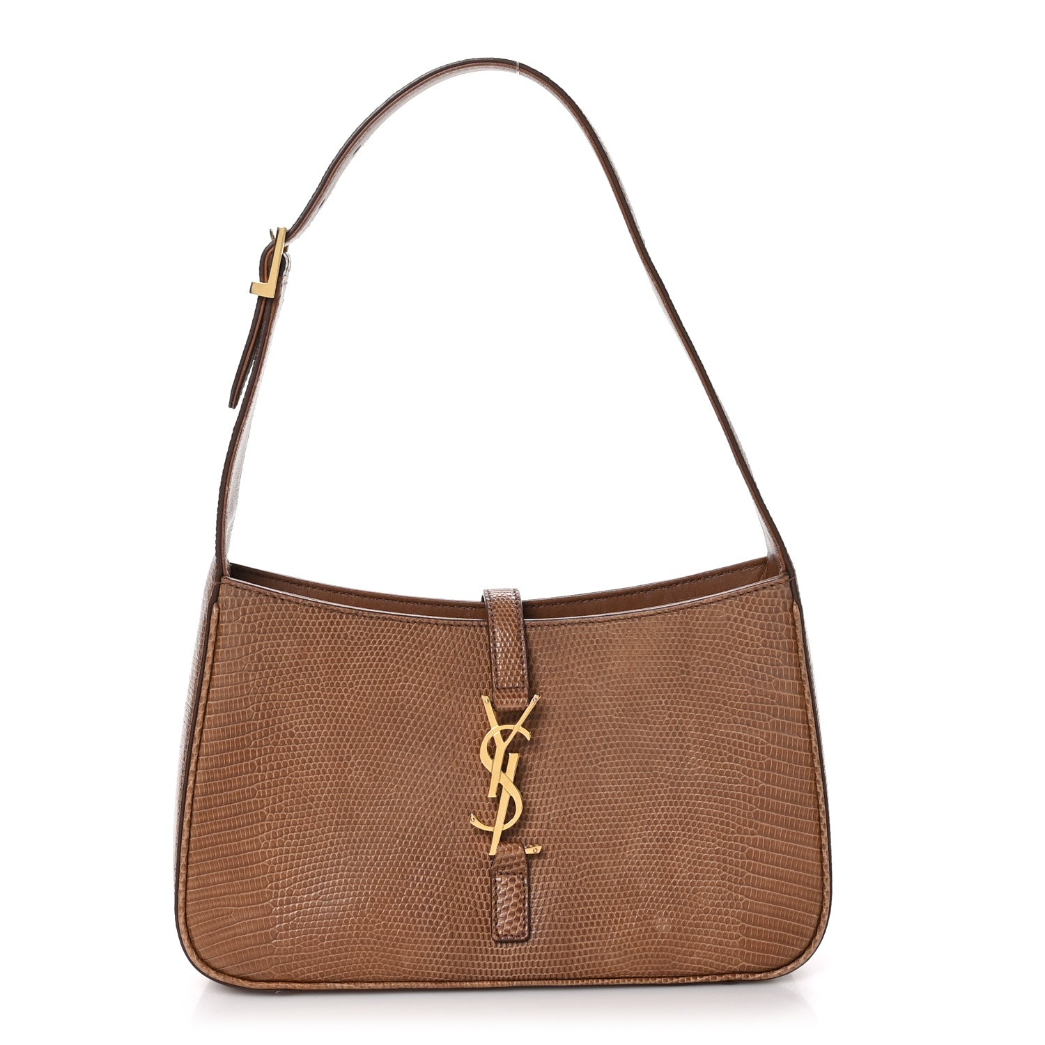 Saint Laurent Calfskin Lizard Embossed LE 5 A 7 Hobo Brown 1 of 11