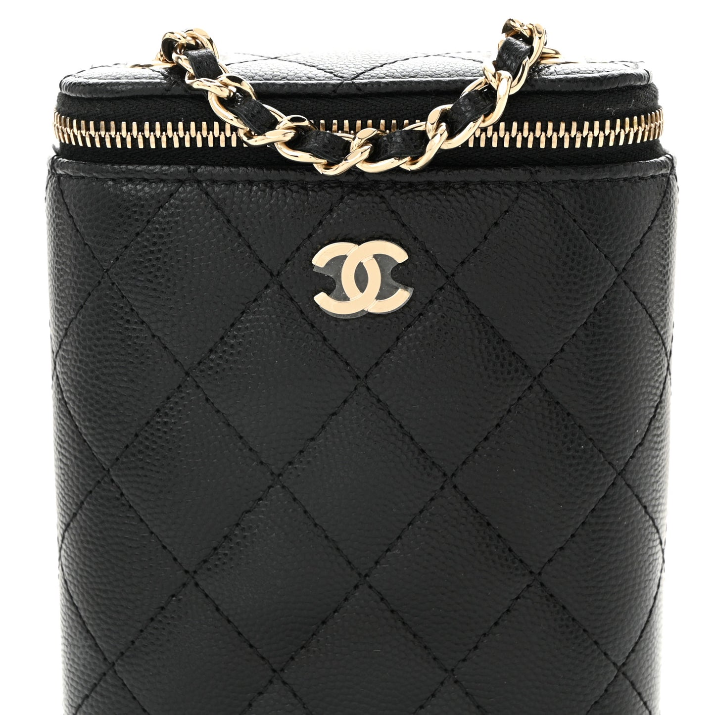 Caviar Quilted Small Vertical Coco Beauty Vanity Case With Chain Black