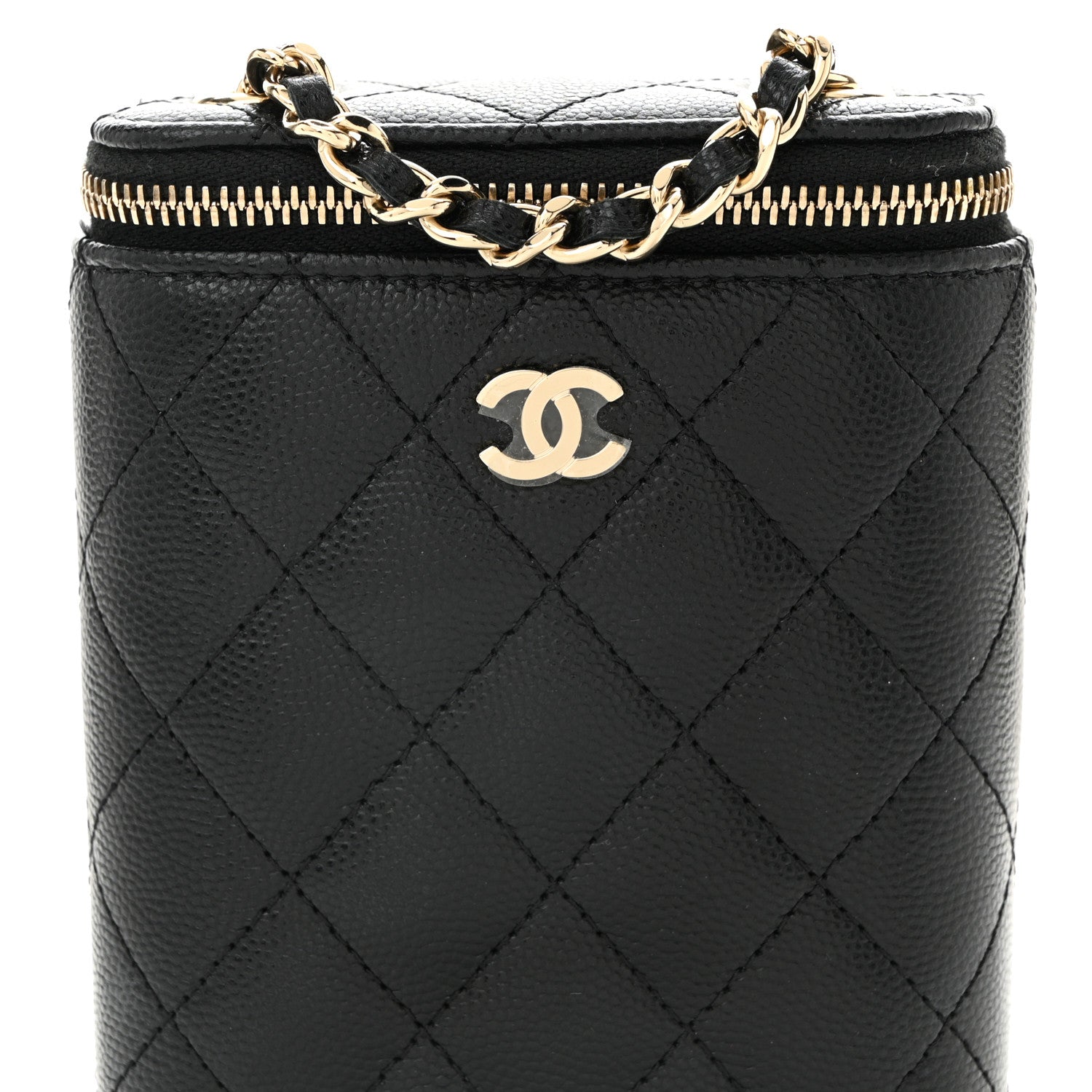 Chanel Caviar Quilted Small Vertical Coco Beauty Vanity Case With Chain Black 7 of 10