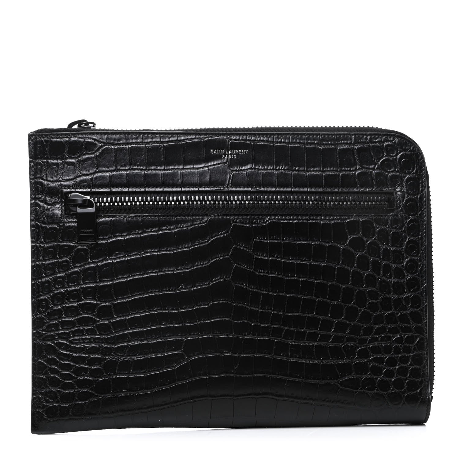 Saint Laurent Calfskin Crocodile Embossed iPad Case Black 1 of 7