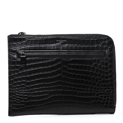 Saint Laurent Calfskin Crocodile Embossed iPad Case Black 1 of 7