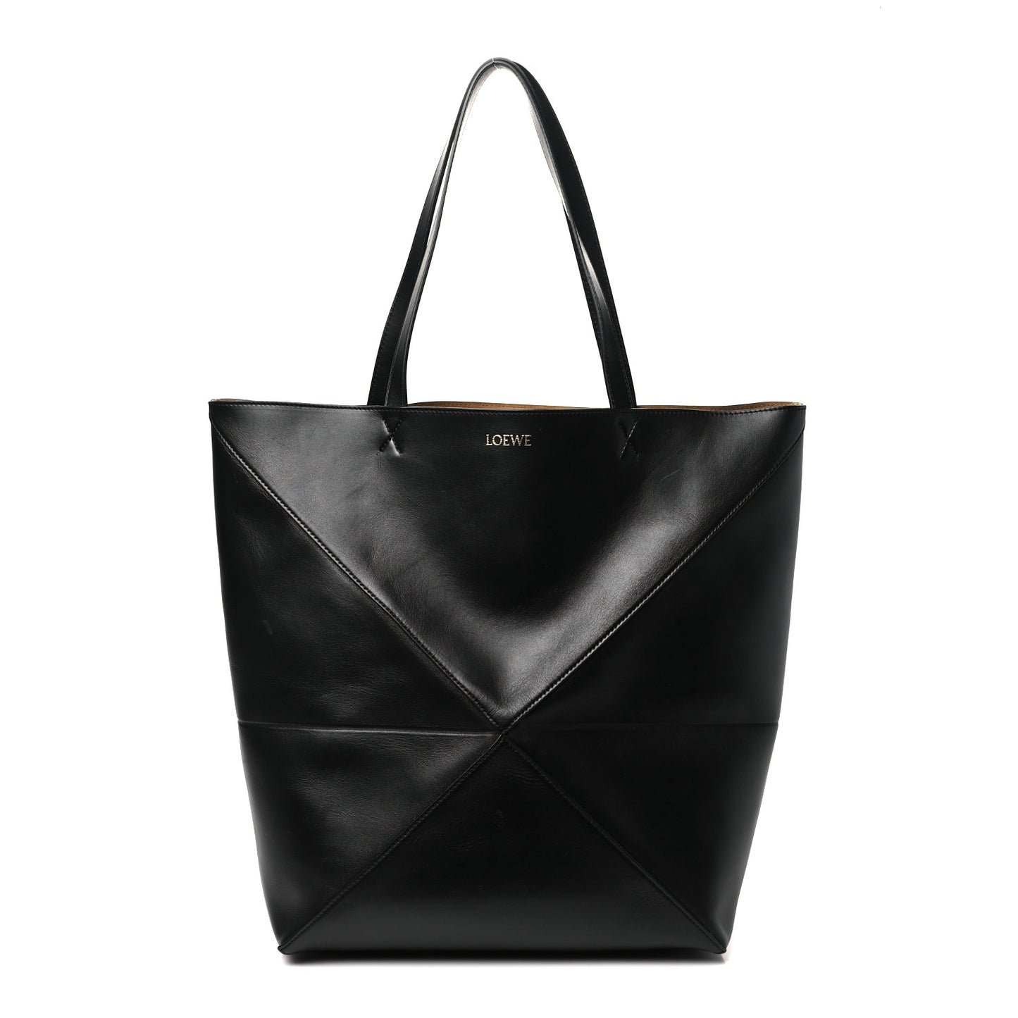 Shiny Calfskin Large Puzzle Fold Tote Black