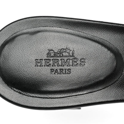 Hermes Moire Goatskin Oasis Sandals 37 Black Beige 7 of 9
