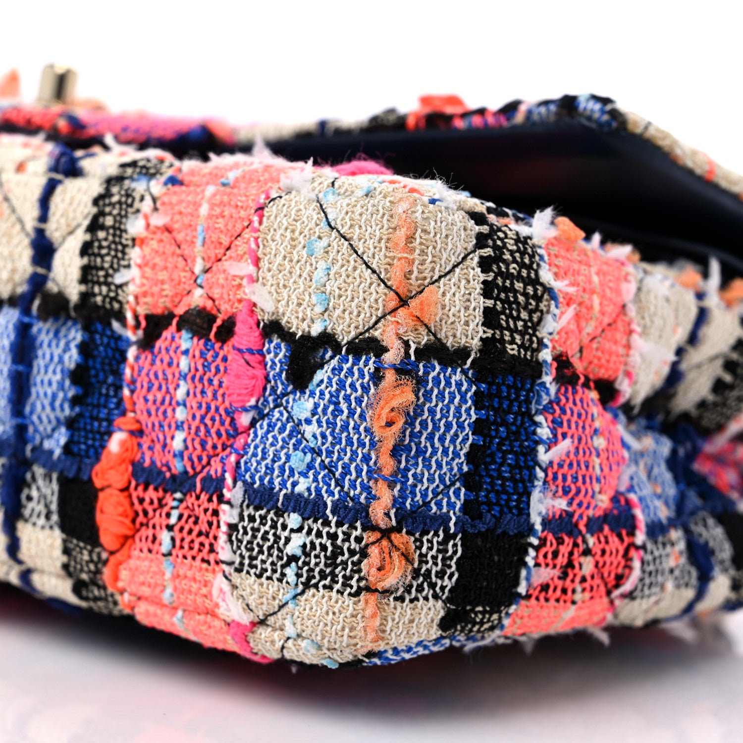 Chanel Tweed Quilted Medium Double Flap Blue Orange Yellow 9 of 9