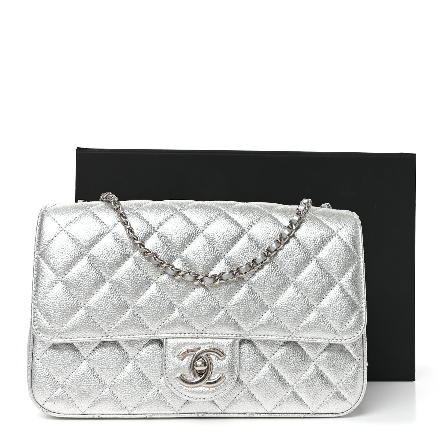 Metallic Caviar Quilted Medium CC Slide Flap Silver Silver