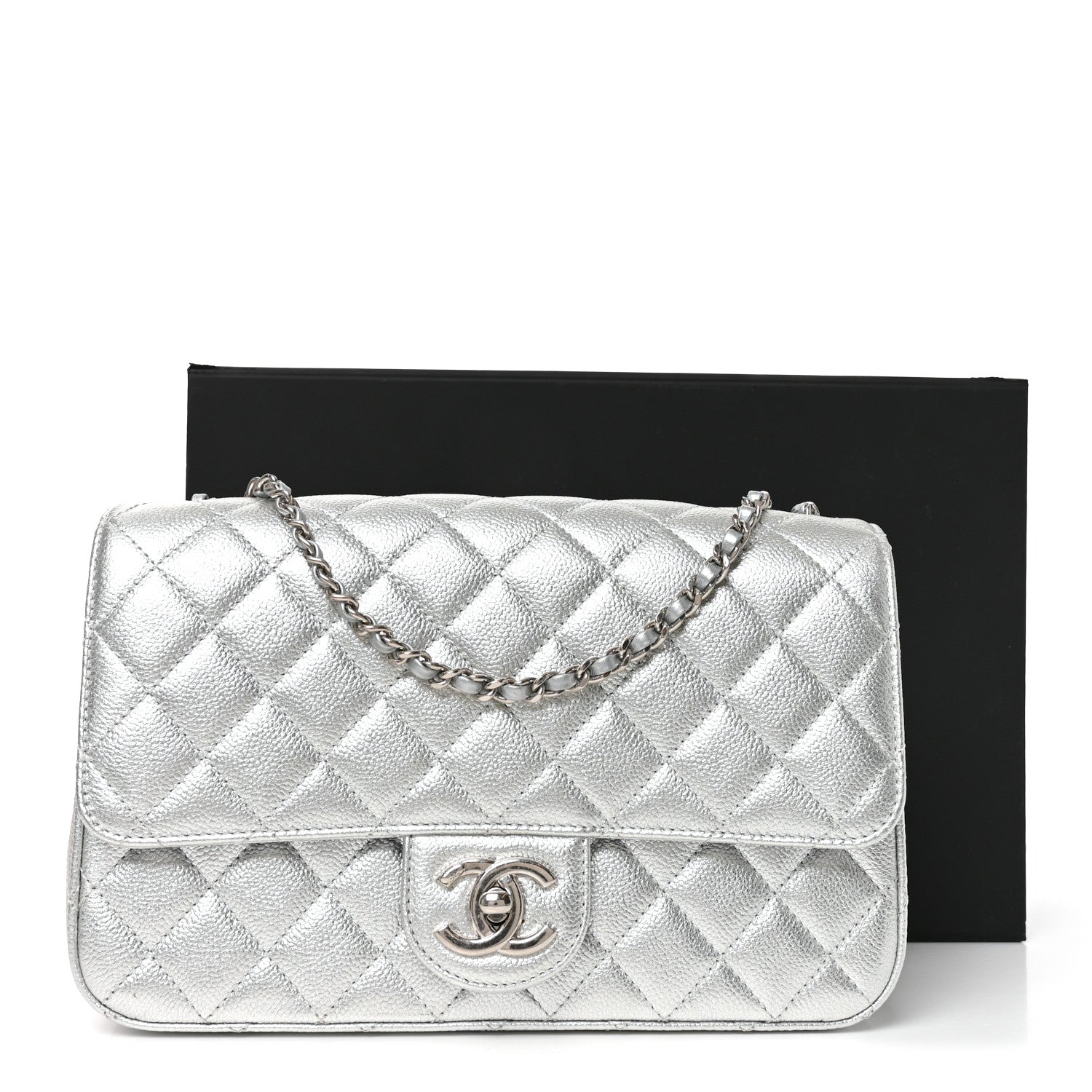 Chanel Metallic Caviar Quilted Medium CC Slide Flap Silver Silver 11 of 11