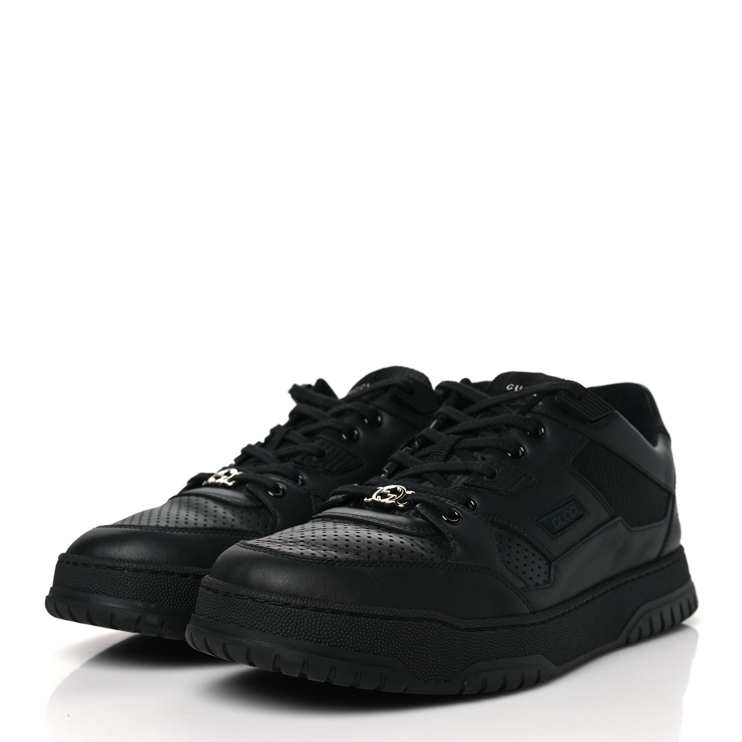 Gucci Calfskin Miro Soft Perforated Technical Jersey Knit Mens Jones Sneakers 10 Black 3 of 9