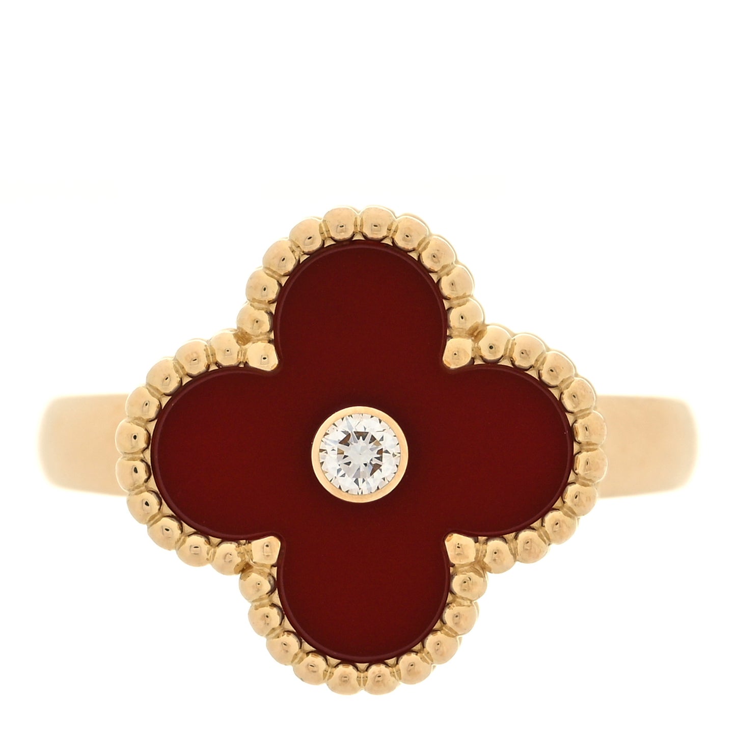 18K Yellow Gold Diamond Carnelian Vintage Alhambra Ring 53 6.25