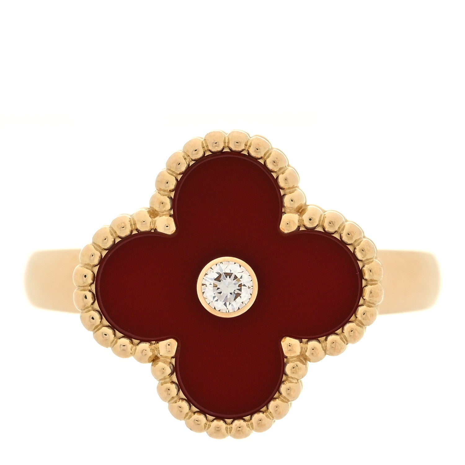 Van Cleef & Arpels 18K Yellow Gold Diamond Carnelian Vintage Alhambra Ring 53 6.25 1 of 6