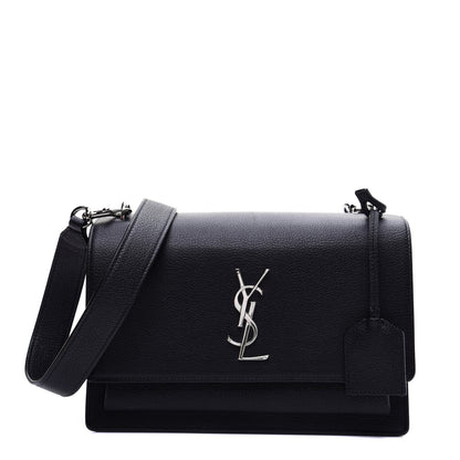 Saint Laurent Grained Calfskin Medium Monogram Sunset Satchel Black 1 of 15