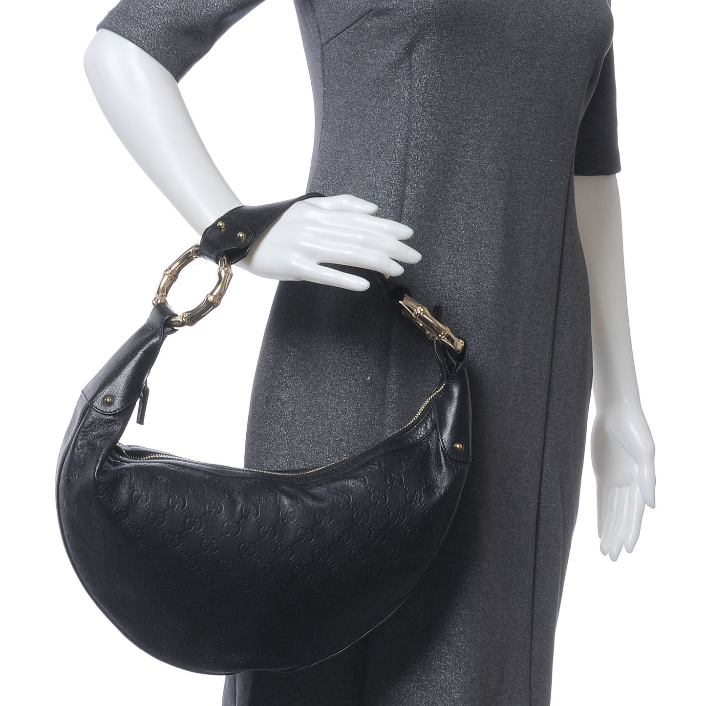 Guccissima Half Moon Bamboo Ring Hobo Black