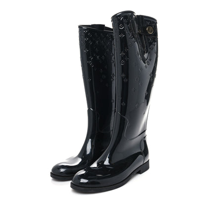 Louis Vuitton Rubber Embossed Monogram Drops High Rain Boots 37 Black 3 of 7